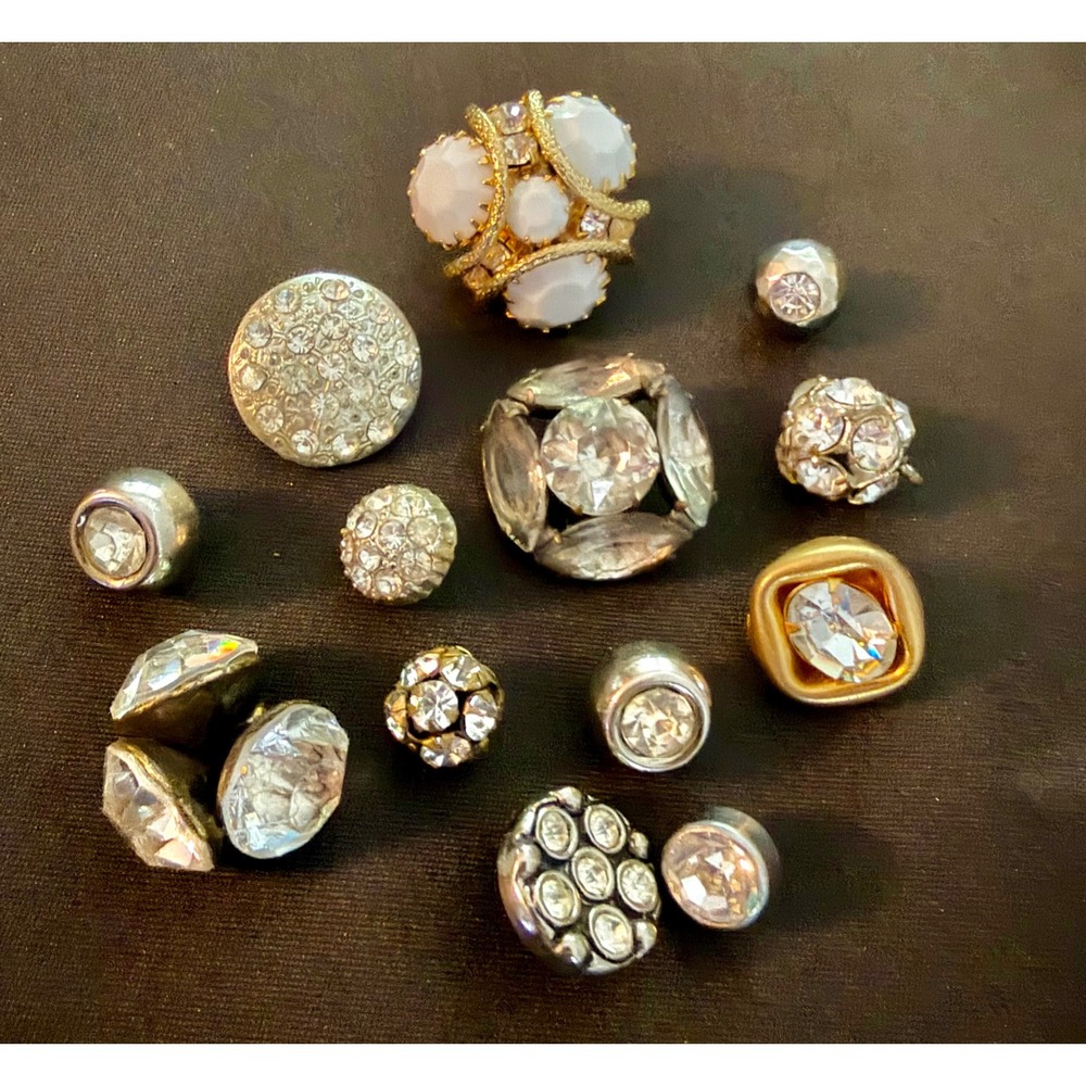 Vintage Rhinestone Crystal Buttons Lot Prong Set Glass Sparkle Sewing Craft